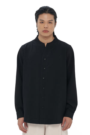 BLACK COLLARLESS LONG SLEEVES SHIRT PART 1 WITH VISIBLE BUTTONS