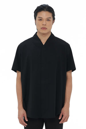 BLACK COLLARLESS SHORT SLEEVES SHIRT PART 5