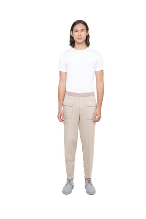 Cream Jogger Pants with With Contrast Waistband