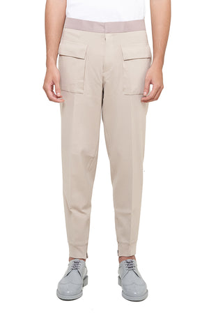 Cream Jogger Pants with With Contrast Waistband