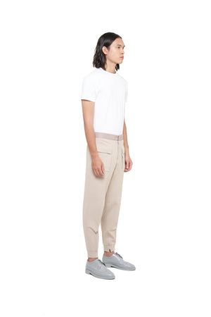 Cream Jogger Pants with With Contrast Waistband