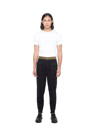 Black Jogger Pants with With Contrast Waistband