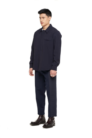 Navy shirt with half opening button