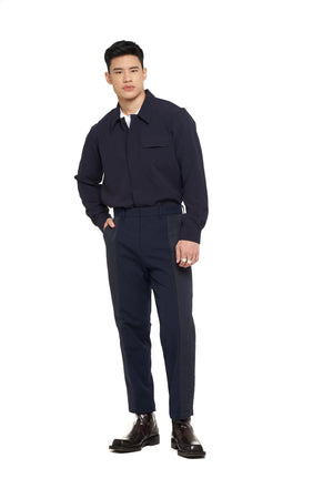 Navy shirt with half opening button