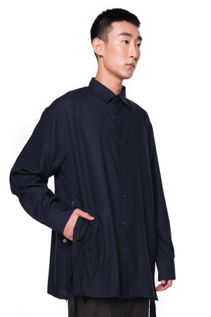 Navy Oversized Shirt with Zipper on Slits