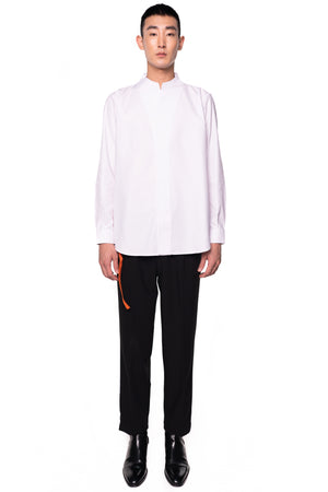 White Collarless pt.I Long Sleeves Shirt With Detail on Back