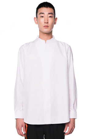 White Collarless pt.I Long Sleeves Shirt With Detail on Back