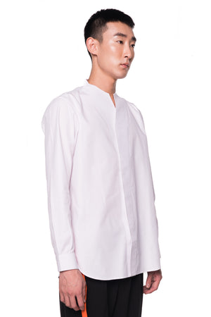 White Collarless pt.I Long Sleeves Shirt With Detail on Back